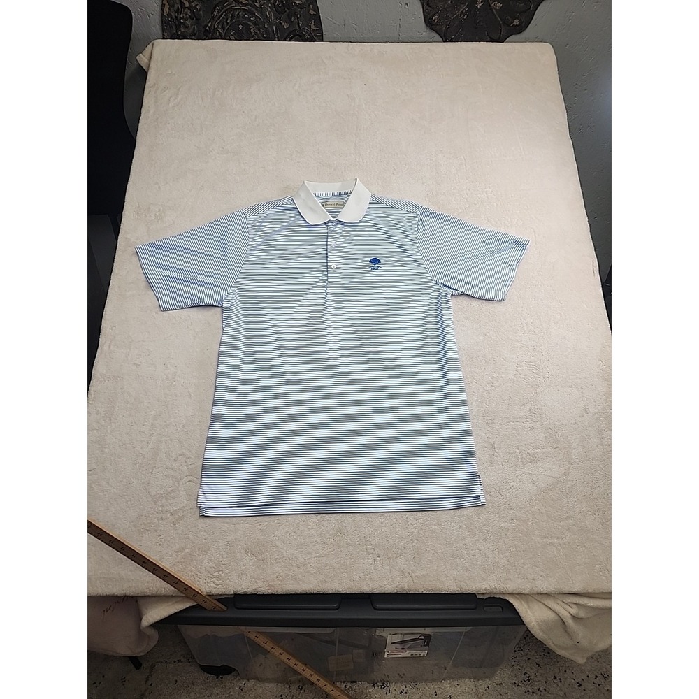 Men's Donald Ross Golf Polo Shirt Blue White Striped Short Sleeve Size L Large